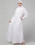 Chic White Hidden Placket front open casual Abaya Front View